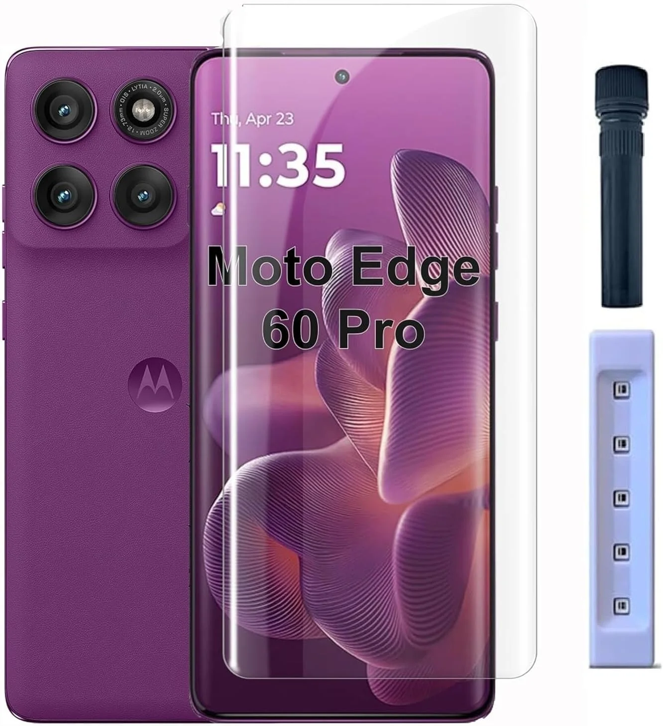 محافظ صفحه نمایش شیشه ای UV موتورولا Edge 60 Pro، شیشه حرارت دیده منحنی سه بعدی، ضد خش، سختی 9H برای Moto Edge 60 Pro