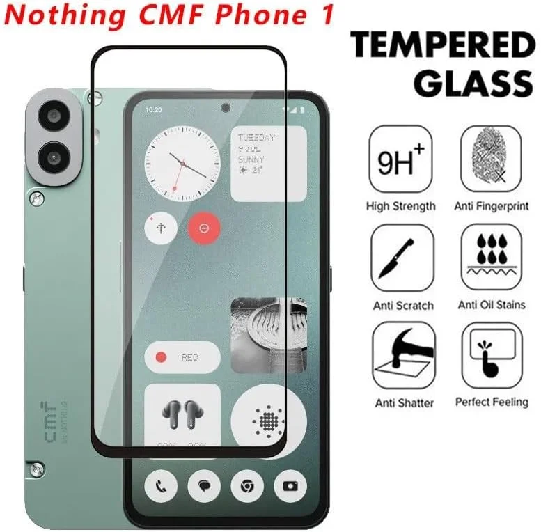 محافظ صفحه نمایش Nothing CMF Phone 1، چسب کامل، بدون حباب، ضد خش، ضد اثر انگشت، سختی 9H، لبه منحنی سه بعدی، شیشه محافظ صفحه نمایش تمپر شده برای Nothing CMF Phone 1 2024 شیشه مشکی 5D