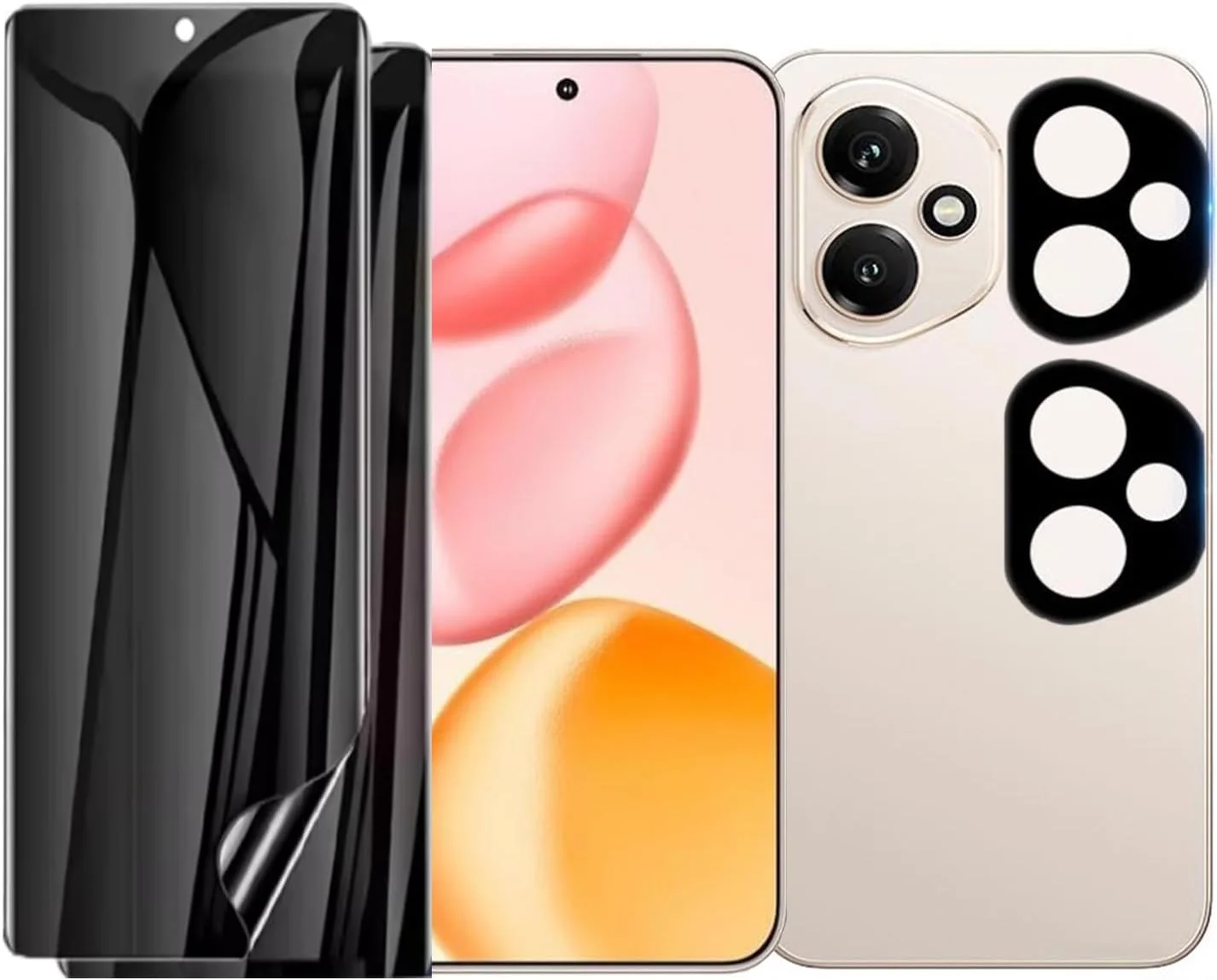 محافظ صفحه نمایش حریم خصوصی هیدروژل Moninsta [بسته 2+2] سازگار با گوشی Honor 400 و محافظ لنز دوربین شیشه ای حرارت دیده، ضد خش، ضد جاسوسی، شفافیت HD