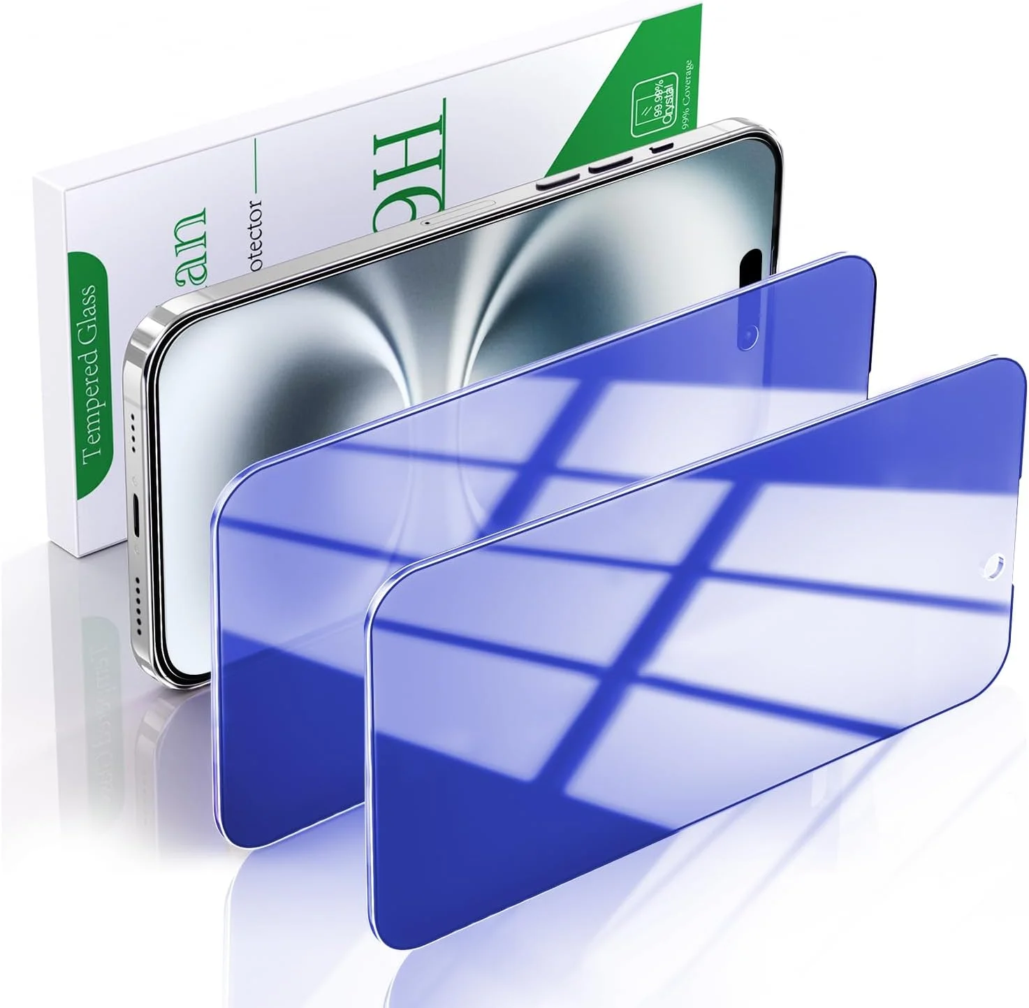 محافظ صفحه نمایش حریم خصوصی پوکولان 2 عددی برای آیفون 16 پرو، شیشه حرارت دیده ضد جاسوسی آبی، سختی 9H، سازگار با قاب، ضد خش، بدون حباب