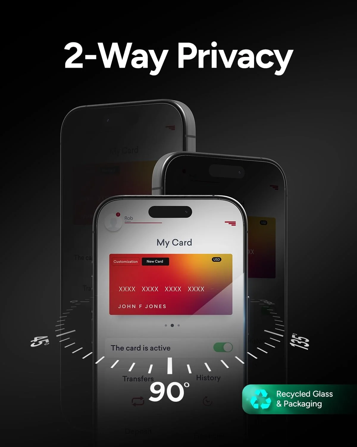 محافظ صفحه نمایش حریم خصوصی شیشه ای ZAGG InvisibleShield Glass Elite برای آیفون 16 پرو مکس - ضد جاسوسی، ضد خش، مقاوم در برابر لکه، ضد ضربه، سازگار با قاب (مشکی)