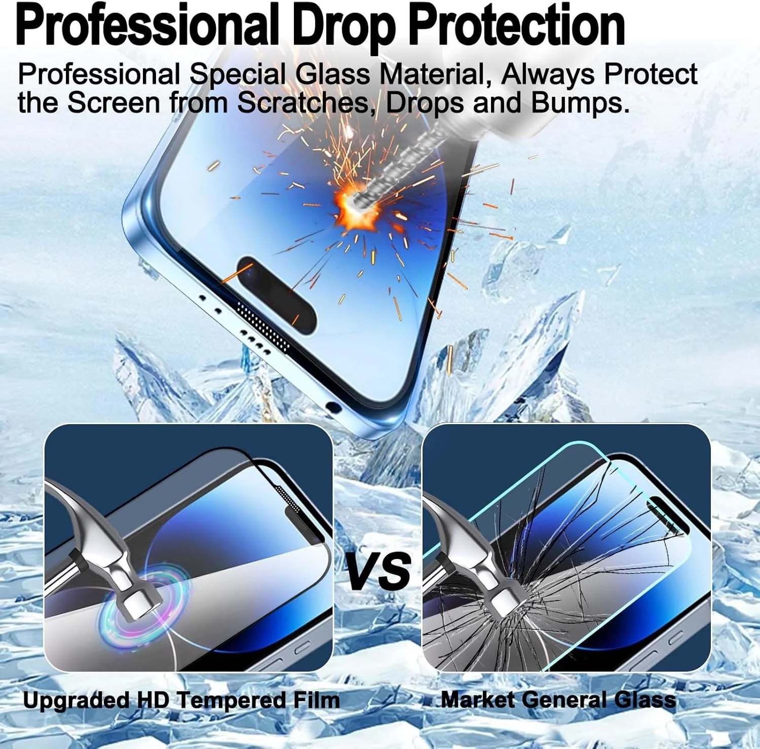 محافظ صفحه نمایش شیشه ای VANAVAGY سازگار با آیفون 14 پرو مکس 6.7 اینچ [1 عدد] [مقاوم در برابر خراش]، محافظ لنز دوربین گنجانده شده است، فیلم با قاب پوشش کامل برای نصب آسان