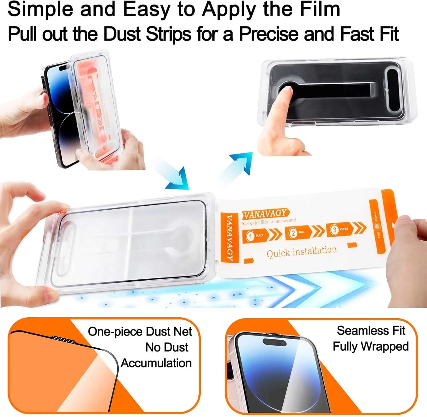 محافظ صفحه نمایش شیشه ای VANAVAGY سازگار با آیفون 14 پرو مکس 6.7 اینچ [1 عدد] [مقاوم در برابر خراش]، محافظ لنز دوربین گنجانده شده است، فیلم با قاب پوشش کامل برای نصب آسان