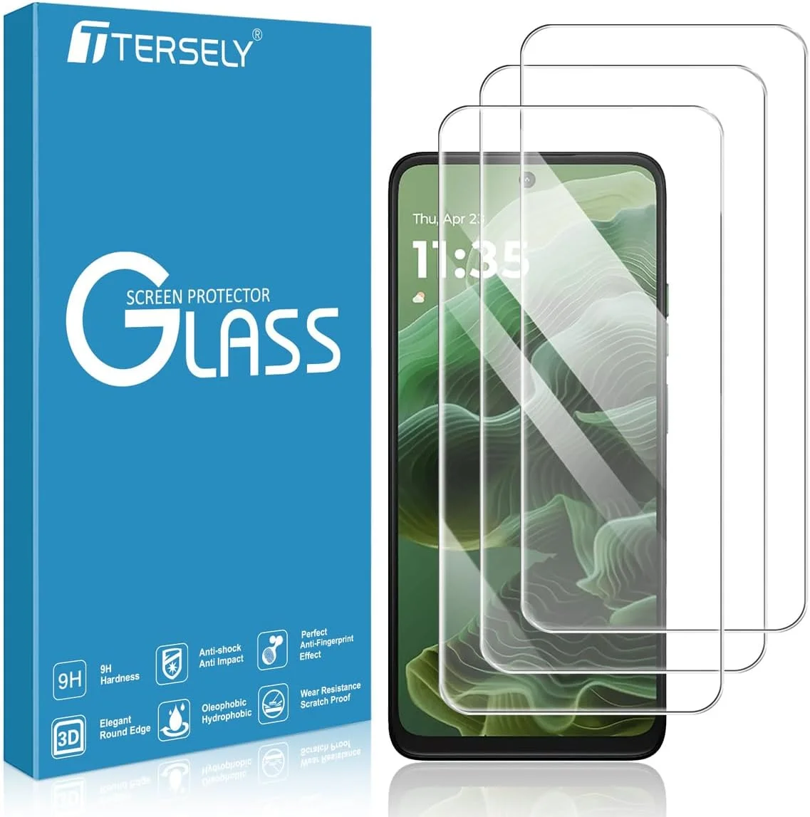 محافظ صفحه نمایش شیشه ای حرارت دیده [بسته 3 عددی] T Tersely برای Motorola G35 5G، سازگار با قاب، فوق العاده شفاف، ضد خرد شدن، فیلم ضد خش برای محافظت بیشتر
