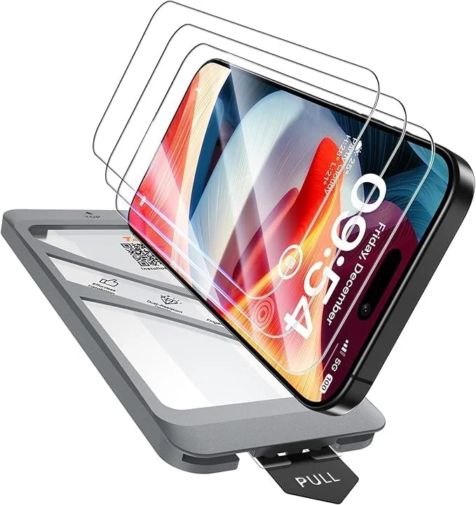 محافظ صفحه نمایش آیفون 16 با ابزار نصب خودکار، شیشه حرارت دیده، مقاوم در برابر خراش، فیلم [محافظت درجه نظامی]