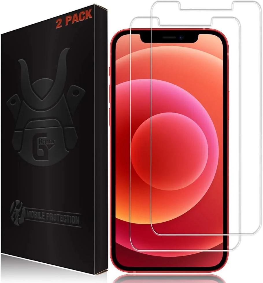 محافظ صفحه نمایش شیشه ای G-Armor برای آیفون 12 و آیفون 12 پرو (2 عدد) - محافظ صفحه نمایش شیشه ای حرارت دیده فوق العاده شفاف، سازگار با قاب گوشی، لوازم جانبی برای آیفون های 6.1 اینچی اپل