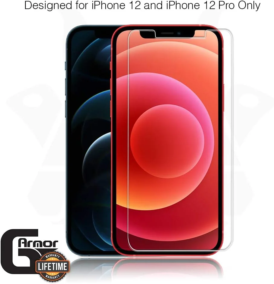 محافظ صفحه نمایش شیشه ای G-Armor برای آیفون 12 و آیفون 12 پرو (2 عدد) - محافظ صفحه نمایش شیشه ای حرارت دیده فوق العاده شفاف، سازگار با قاب گوشی، لوازم جانبی برای آیفون های 6.1 اینچی اپل