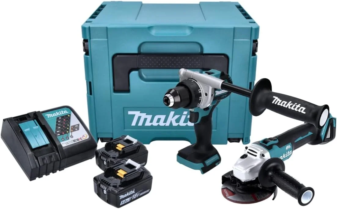 ست DLX2430TJ دریل شارژی DDF486 و فرز شارژی DGA504 18 ولت 5.0 آمپر لیتیوم-یون ماکیتا