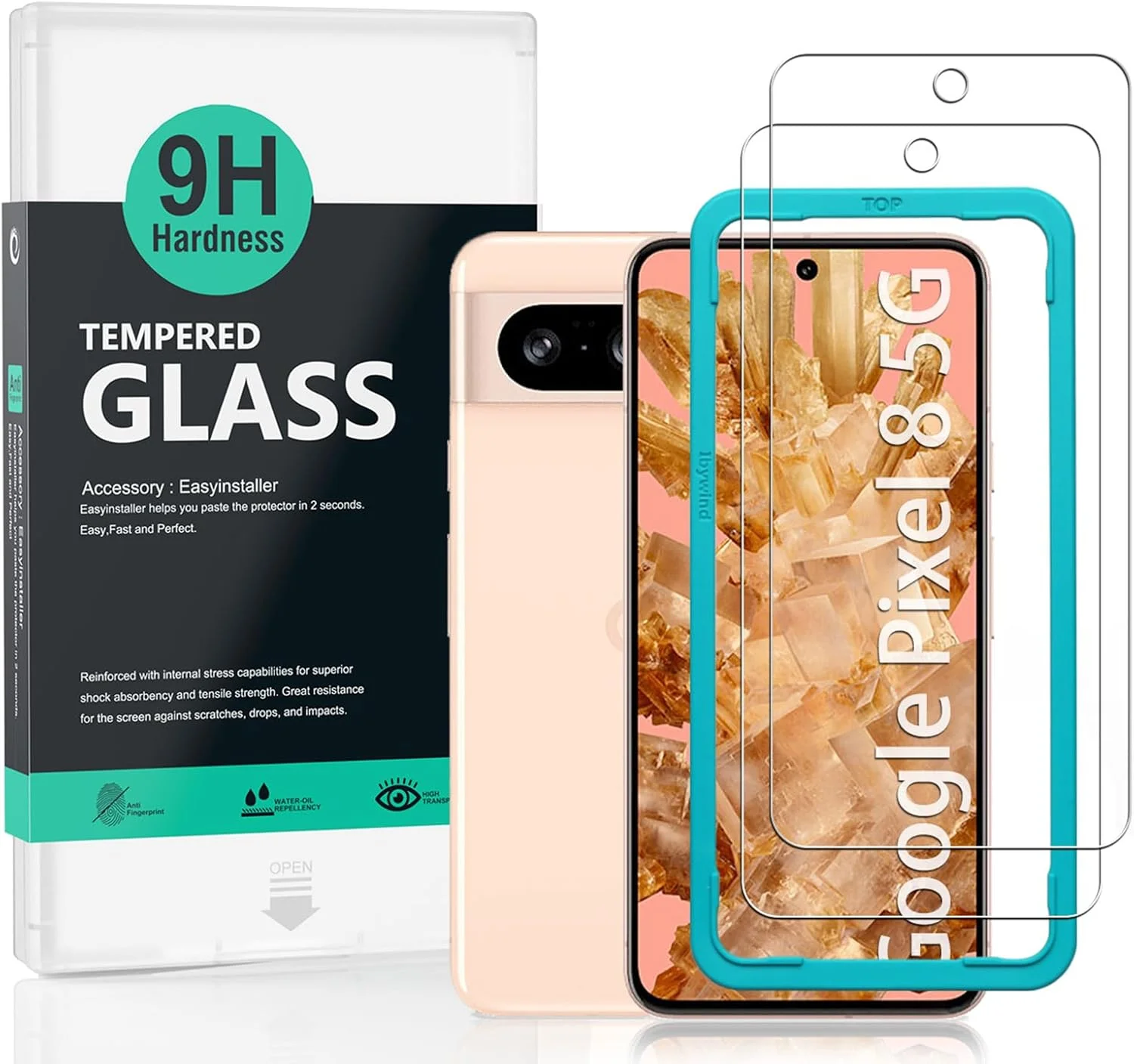 محافظ صفحه نمایش 2 عددی Ibywind برای گوگل پیکسل 8 5G 6.2 اینچی، شیشه حرارت دیده با سختی 9H، نصب آسان