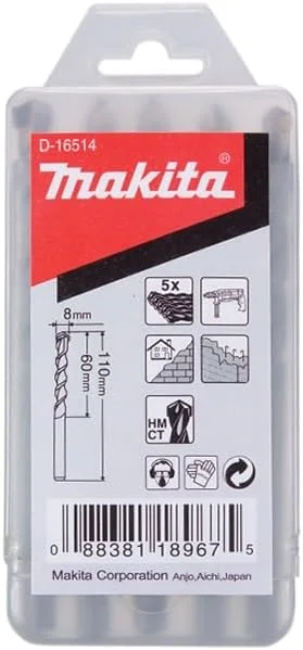 مته الماسه ماکیتا D-16514 سایز 8x110 میلی متر | T.C.T. | دنباله مستقیم | بتن | 5 عددی مته الماسه ماکیتا D-16514 سایز 8x110 میلی متر | T.C.T. | دنباله مستقیم | بتن | 5 عددی