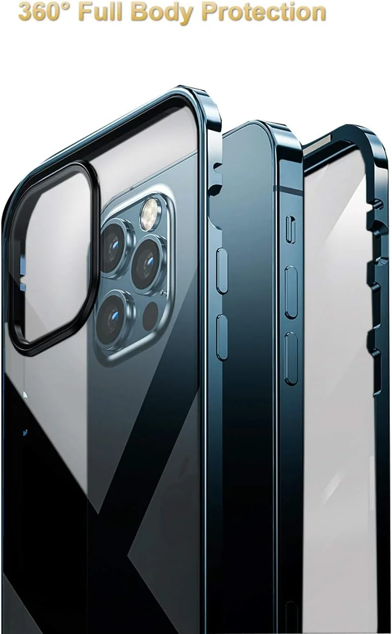 قاب محافظ گوشی MOSSTAR برای آیفون 12، بامپر فلزی با جذب مغناطیسی به همراه پوشش شیشه ای حرارت دیده شفاف در جلو و پشت، قاب محافظ 360 درجه تمام بدنه برای آیفون 12 6.1 اینچی، آبی شفاف قاب محافظ گوشی MOSSTAR برای آیفون 12، بامپر فلزی با جذب مغناطیسی به همراه پوشش شیشه ای حرارت دیده شفاف در جلو و پشت، قاب محافظ 360 درجه تمام بدنه برای آیفون 12 6.1 اینچی، آبی شفاف