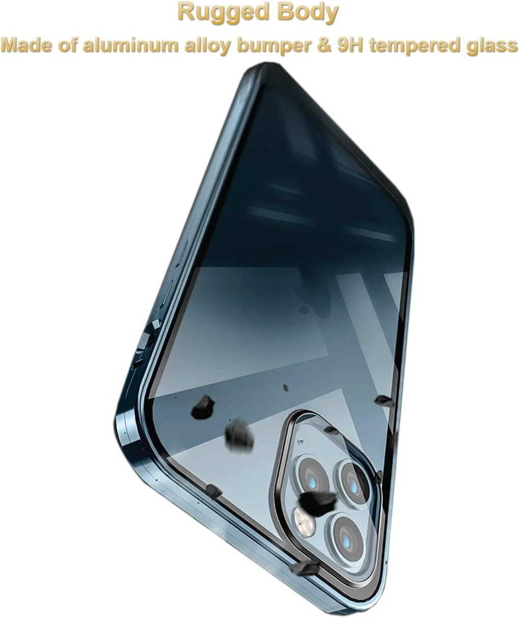 قاب محافظ گوشی MOSSTAR برای آیفون 12، بامپر فلزی با جذب مغناطیسی به همراه پوشش شیشه ای حرارت دیده شفاف در جلو و پشت، قاب محافظ 360 درجه تمام بدنه برای آیفون 12 6.1 اینچی، آبی شفاف قاب محافظ گوشی MOSSTAR برای آیفون 12، بامپر فلزی با جذب مغناطیسی به همراه پوشش شیشه ای حرارت دیده شفاف در جلو و پشت، قاب محافظ 360 درجه تمام بدنه برای آیفون 12 6.1 اینچی، آبی شفاف
