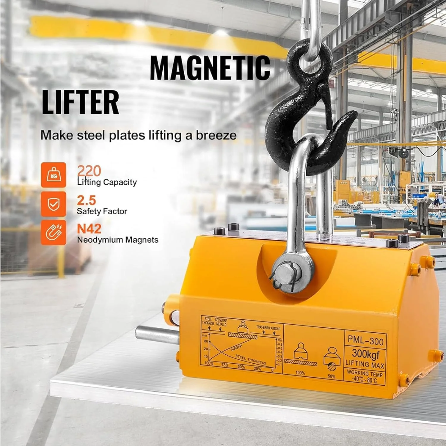 بالابر مغناطیسی با رهاسازی، آهنربای بالابر 100/200/400 کیلوگرمی، آهنربای بالابر نیروی کششی، آهنرباهای بالابر دائمی، آهنربای سنگین برای بالابر، جرثقیل کارگاهی، ورق فولادی، میله گرد، 100 کیلوگرم