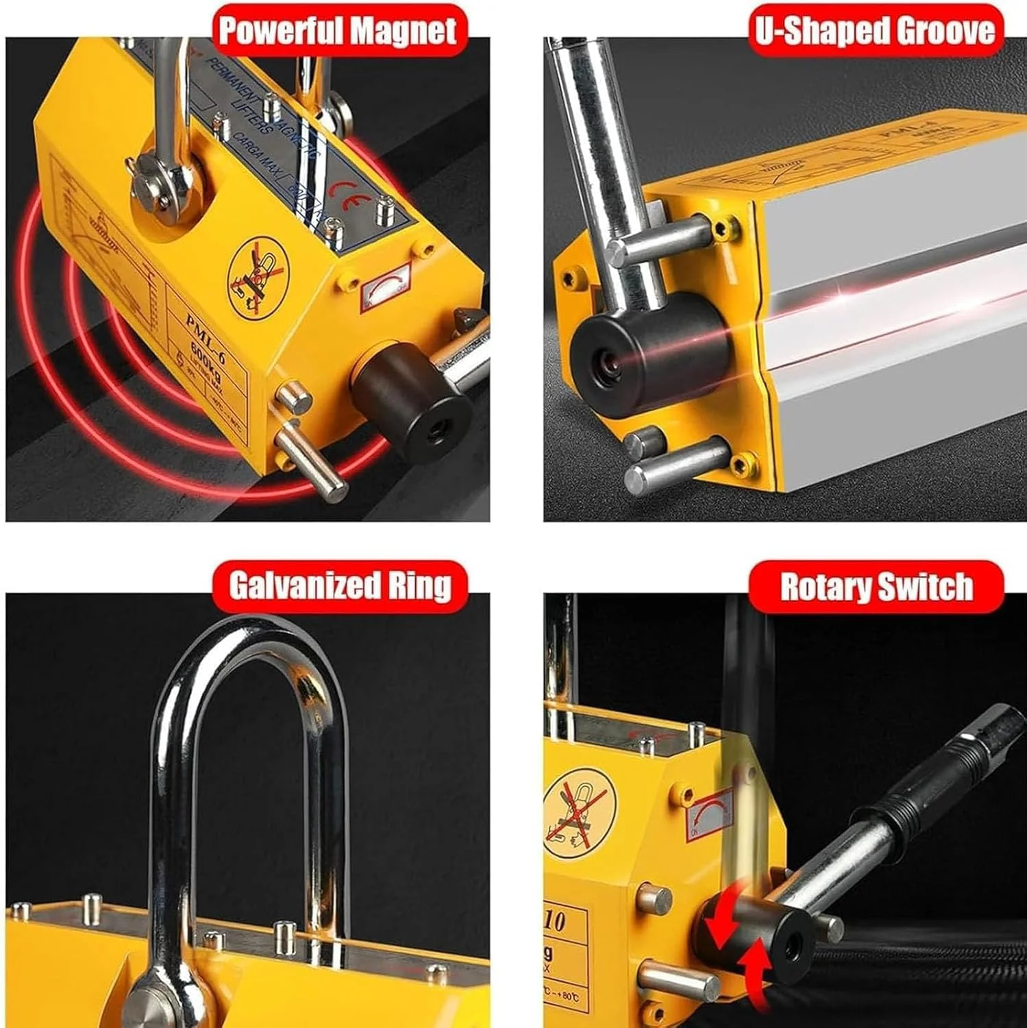 بالابر مغناطیسی با رهاسازی، آهنربای بالابر 100/200/400 کیلوگرمی، آهنربای بالابر نیروی کششی، آهنرباهای بالابر دائمی، آهنربای سنگین برای بالابر، جرثقیل کارگاهی، ورق فولادی، میله گرد، 100 کیلوگرم