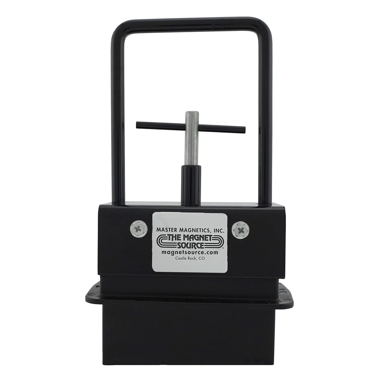آهنربای دستی قوی مستر مگنتیکس برای بلند کردن قطعات فلزی، طول 11.11 سانتی متر، عرض 7.93 سانتی متر، ارتفاع 23.49 سانتی متر شامل دسته، ظرفیت 1.8 تا 2.2 کیلوگرم، 1 عدد