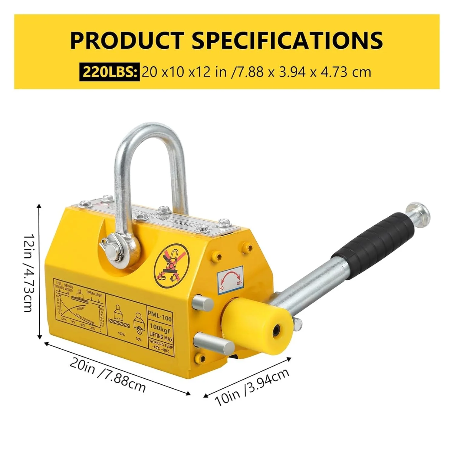 Magnetic Lifter, 220Lbs Pulling & Lifting Capacity, Heavy Duty Lifting Magnet with Release, Permanent Lift Magnets