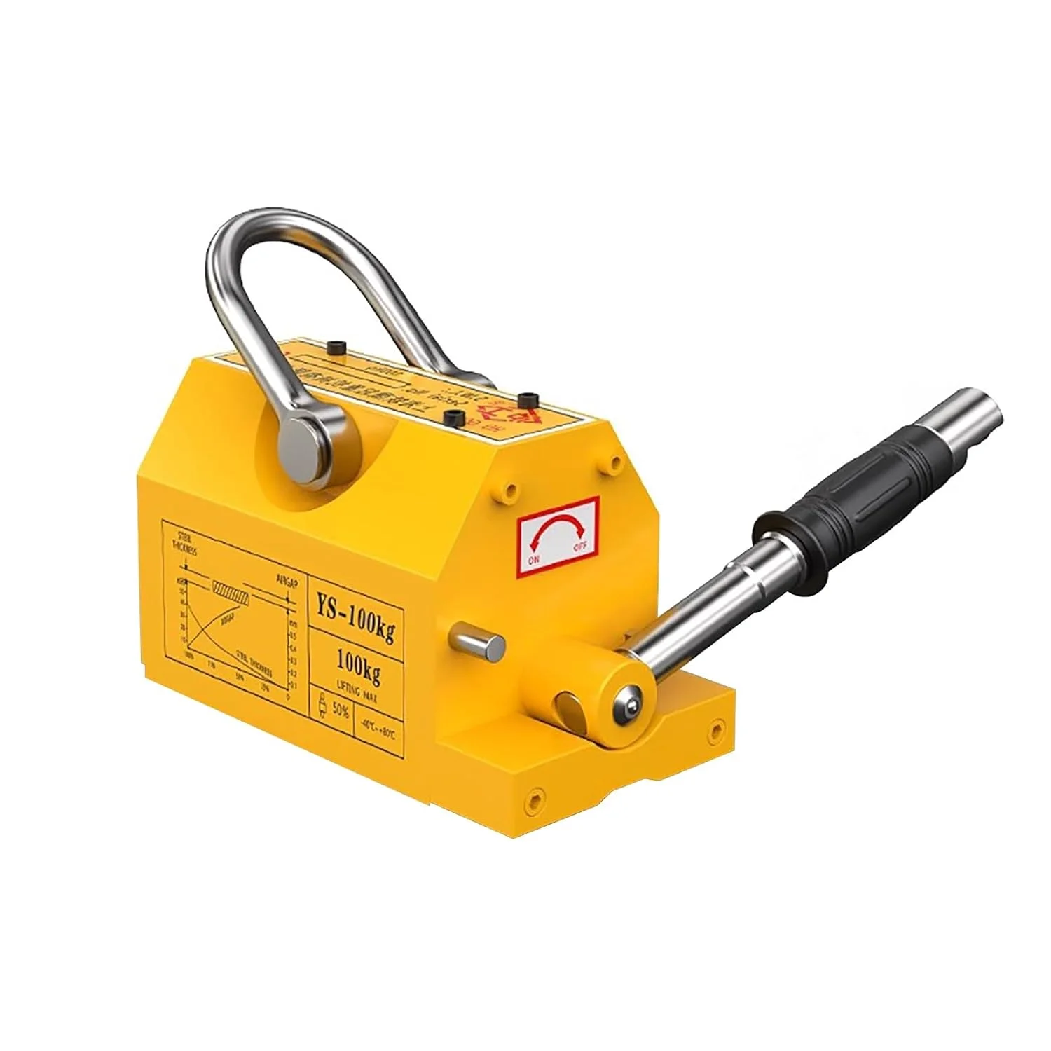 بالابر مغناطیسی دائمی، آهنربای بالابر با رهاسازی، ضریب ایمنی 3.0، با دسته، برای بالابری تجهیزات و مواد