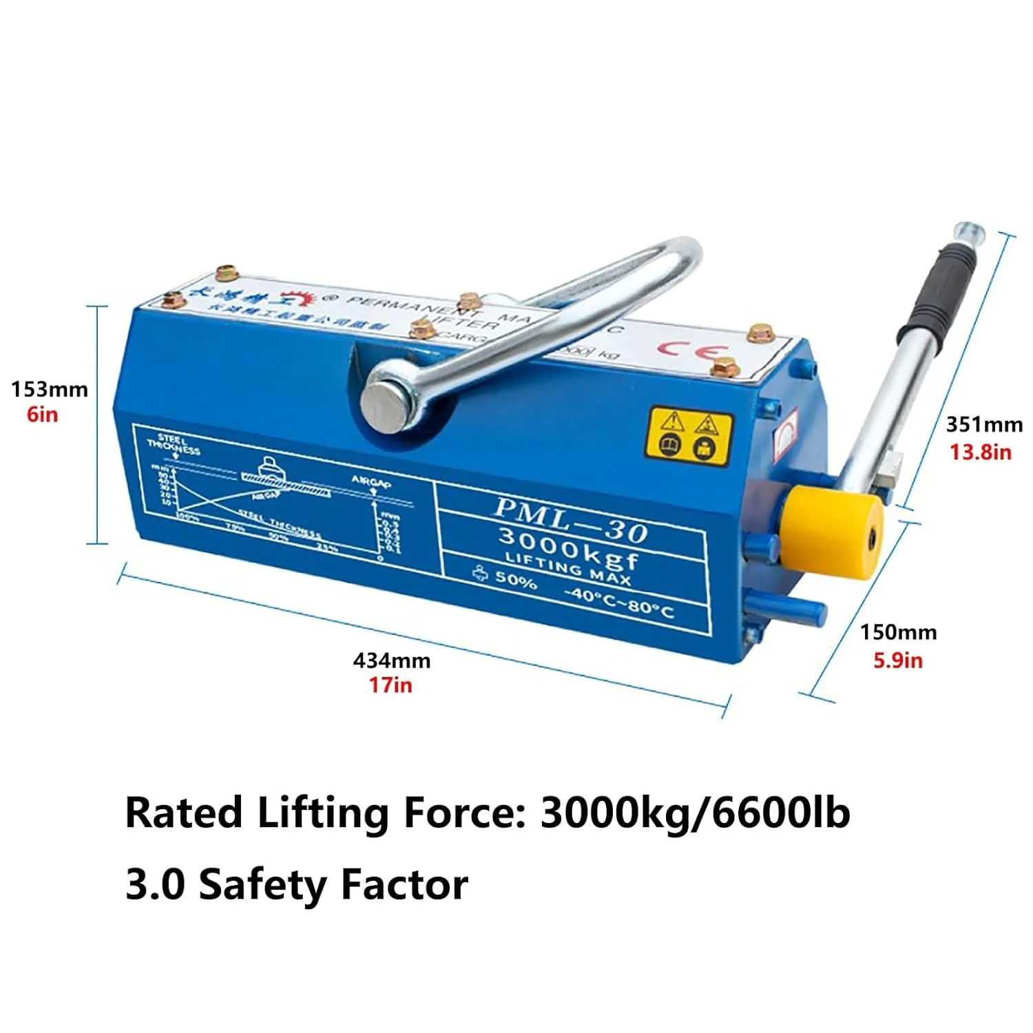 آهنربای بالابر دائمی فولادی سنگین، دستگاه بالابر مغناطیسی 100 کیلوگرم تا 3000 کیلوگرم، ضریب ایمنی 3.0، برای بلند کردن ورق فولادی و سایر مواد مغناطیسی