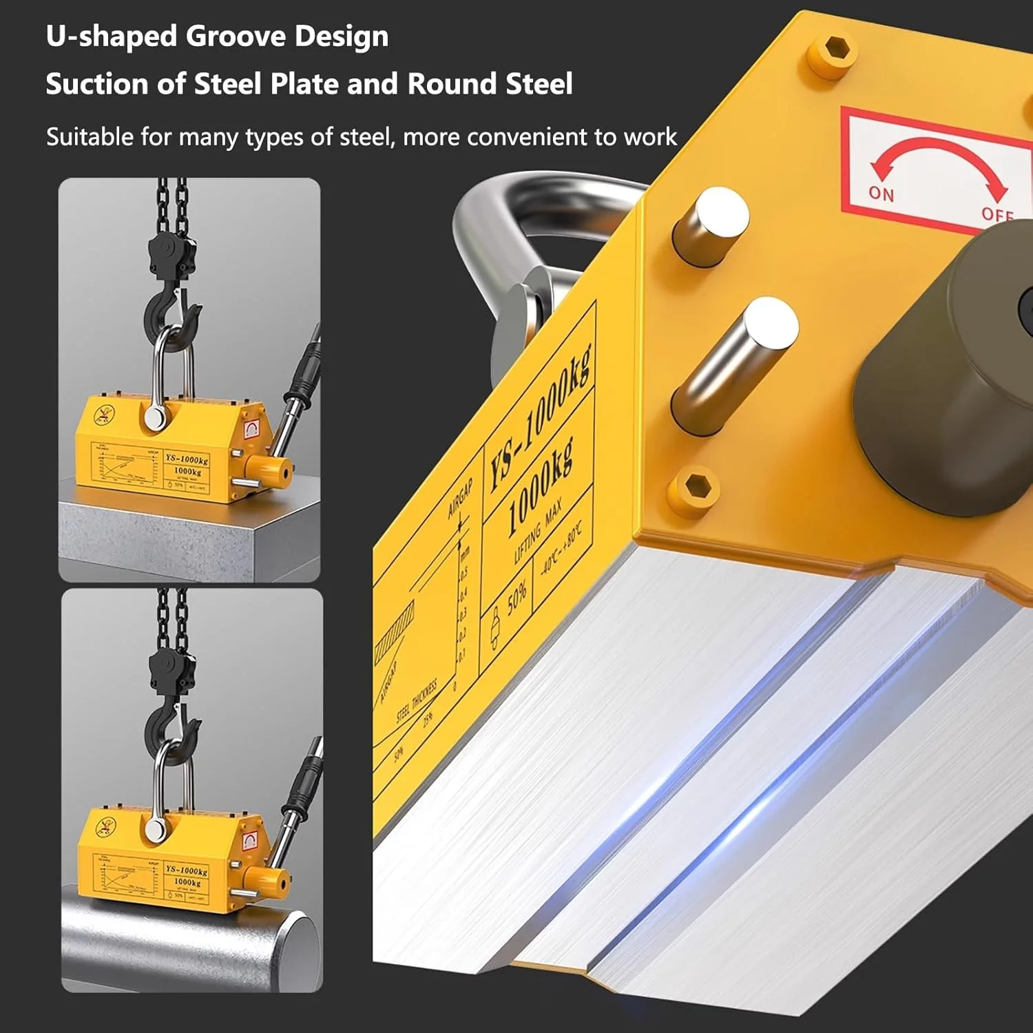 Magnetic Lifter, with Release Heavy Duty Permanent Lift Magnets,for Hoist, Shop Crane, Lifting Plate Steel,Round Steel Magnetic Lifter, with Release Heavy Duty Permanent Lift Magnets,for Hoist, Shop Crane, Lifting Plate Steel,Round Steel