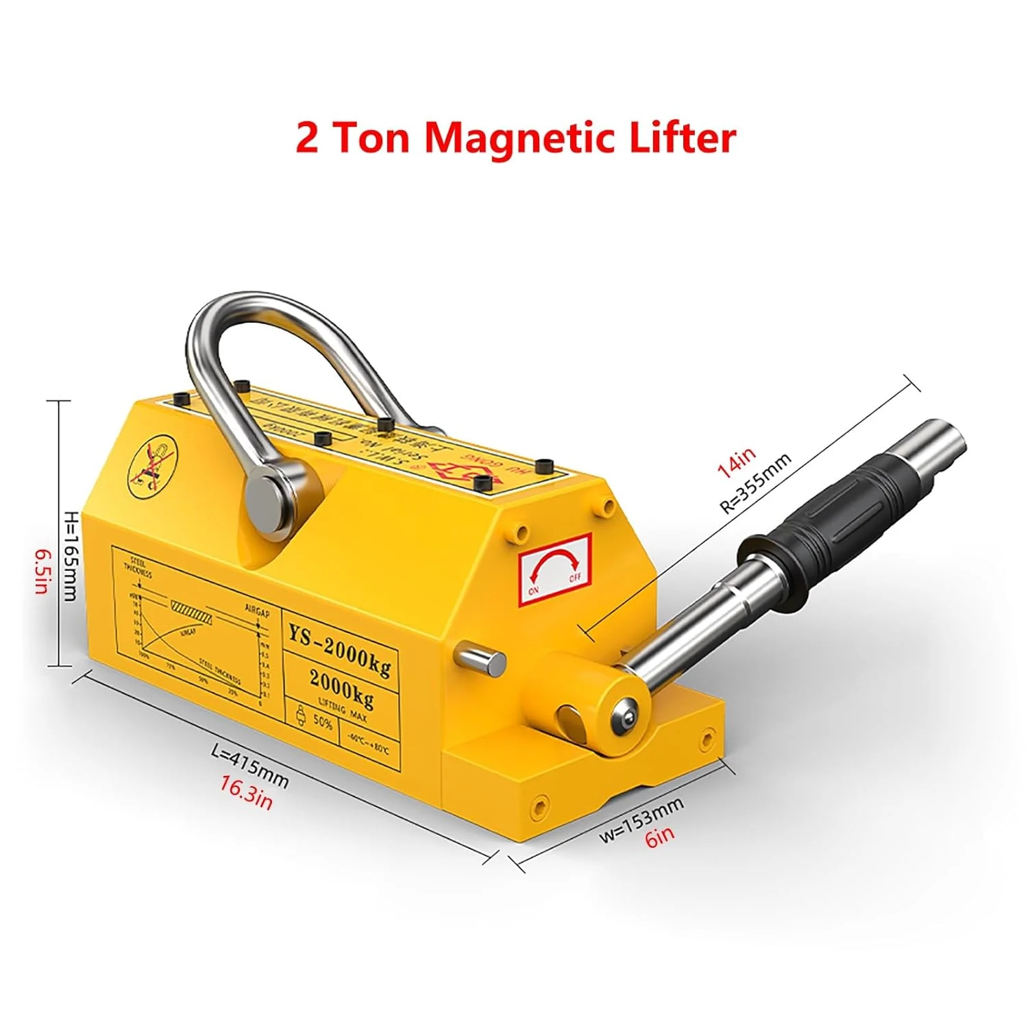 بالابر مغناطیسی دائمی، آهنربای بالابر با رهاسازی، ضریب ایمنی 3.0، با دسته، برای بالابری تجهیزات و مواد