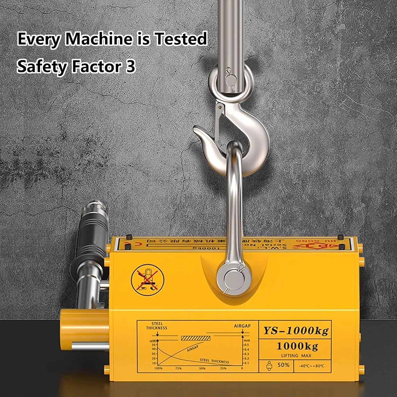 بالابر مغناطیسی فولادی، آهنربای بالابر فلزات سنگین، جرثقیل بالابر کارگاهی برای ساخت پل، تعمیر خودرو، ضریب ایمنی 3.0