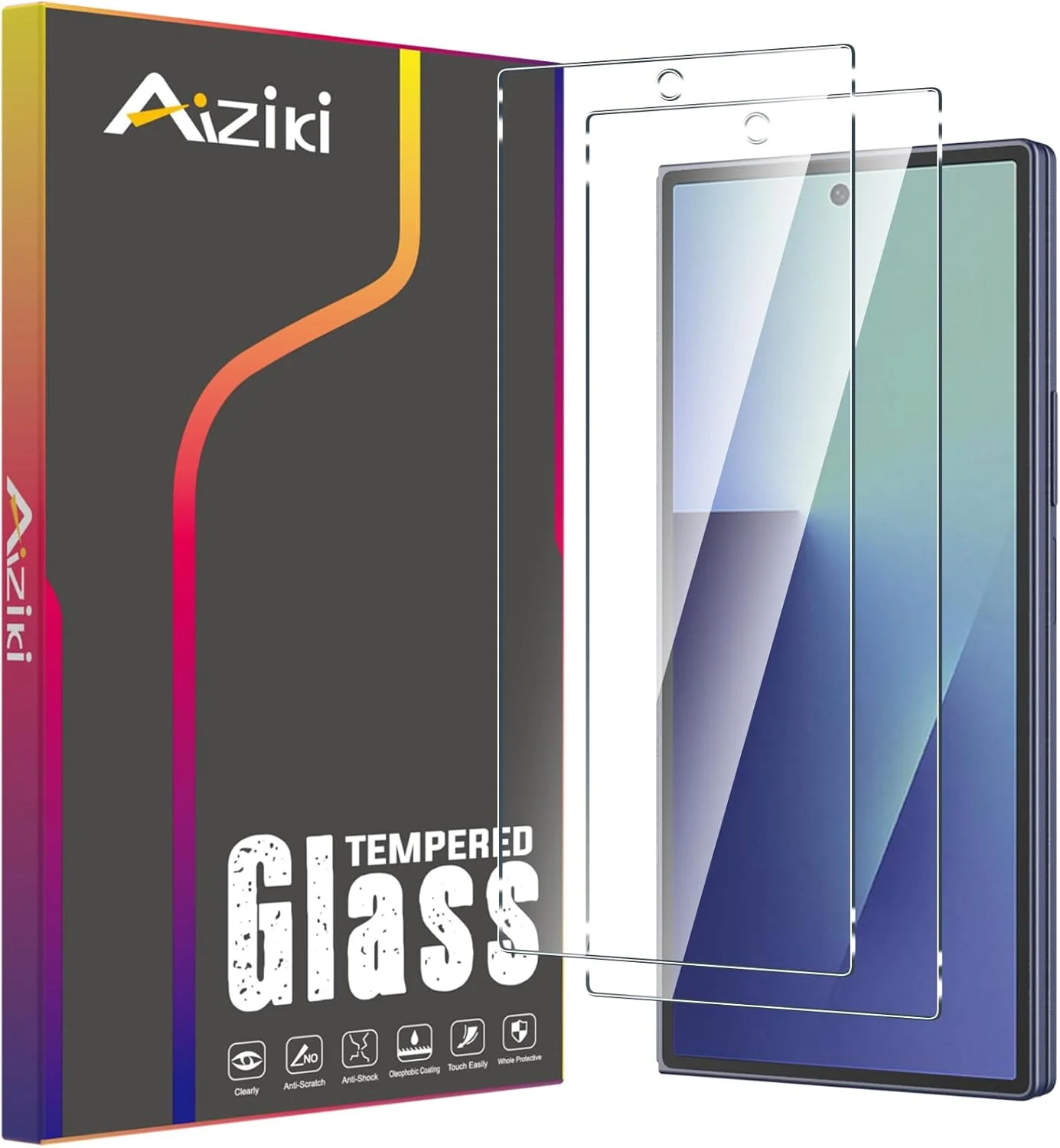 محافظ صفحه نمایش شیشه ای حرارت دیده Aiziki [2 عدد] برای سامسونگ گلکسی زد فولد 7، شفاف HD، ضد خش، ضد اثر انگشت، پوشش کامل با سختی 9H برای سامسونگ گلکسی زد فولد 7