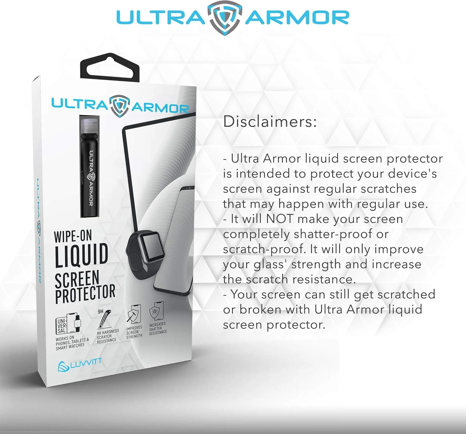محافظ صفحه نمایش مایع Ultra Armor برای تمام تلفن های هوشمند، تبلت ها و ساعت ها - محافظت نانو مقاوم در برابر خراش و ترک برای حداکثر 4 دستگاه - بطری محافظ صفحه نمایش مایع Ultra Armor برای تمام تلفن های هوشمند، تبلت ها و ساعت ها - محافظت نانو مقاوم در برابر خراش و ترک برای حداکثر 4 دستگاه - بطری