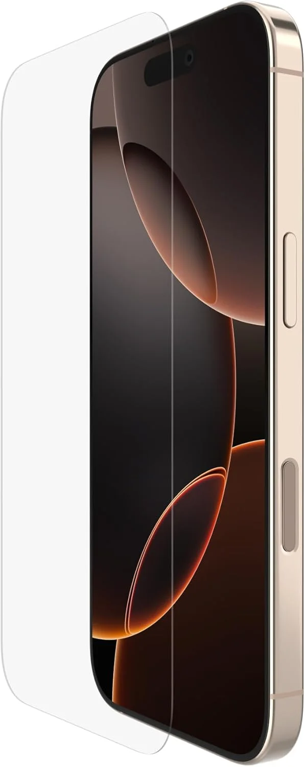 محافظ صفحه نمایش شیشه ای بلکین ScreenForce TemperedGlass آیفون 16 پرو، طراحی باریک، شفافیت کریستالی، مقاوم در برابر خراش، نصب بدون حباب، محافظ صفحه نمایش شیشه ای کامل برای آیفون 16 پرو