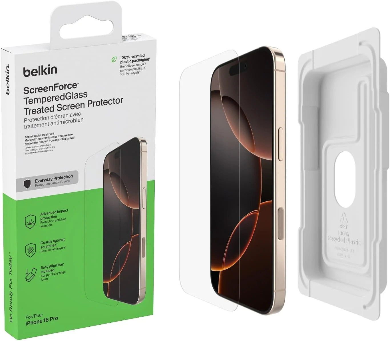 محافظ صفحه نمایش شیشه ای بلکین ScreenForce TemperedGlass آیفون 16 پرو، طراحی باریک، شفافیت کریستالی، مقاوم در برابر خراش، نصب بدون حباب، محافظ صفحه نمایش شیشه ای کامل برای آیفون 16 پرو محافظ صفحه نمایش شیشه ای بلکین ScreenForce TemperedGlass آیفون 16 پرو، طراحی باریک، شفافیت کریستالی، مقاوم در برابر خراش، نصب بدون حباب، محافظ صفحه نمایش شیشه ای کامل برای آیفون 16 پرو