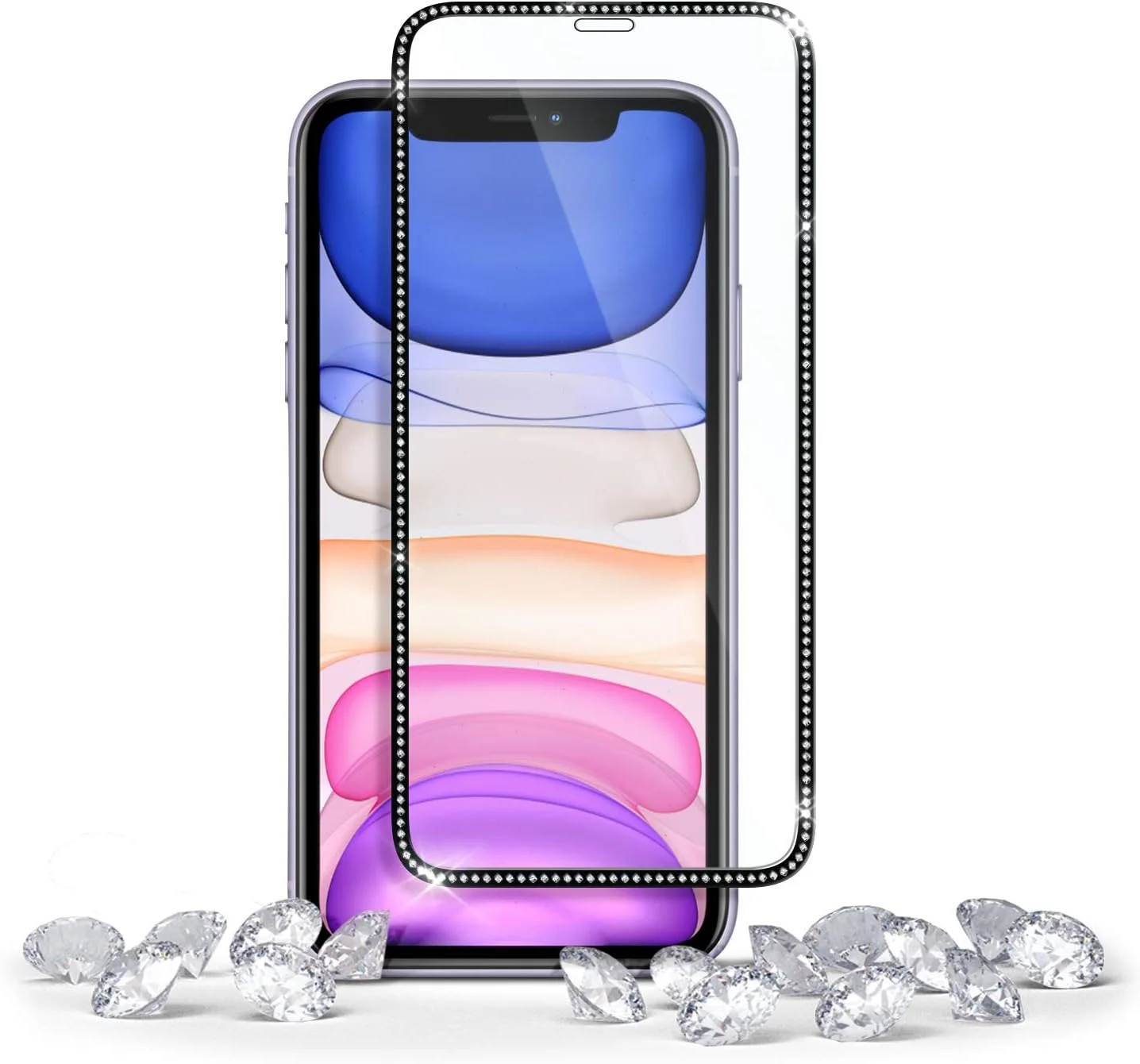 محافظ صفحه نمایش شیشه ای حرارت دیده تمام صفحه Ringke Invisible Defender آیفون 11 [نسخه جواهر] طراحی سازگار برای محافظ صفحه نمایش آیفون 11 / آیفون XR (1 بسته)