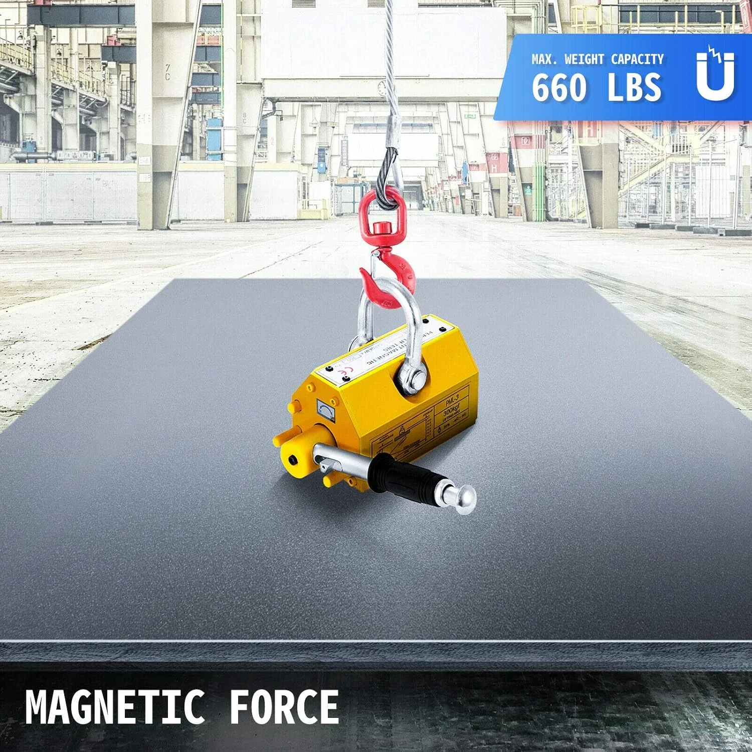 بالابر مغناطیسی فولادی ریموآل 300 کیلوگرمی، بالابر مغناطیسی فلزی 300 کیلوگرمی نئودیمیوم، جرثقیل کارگاهی بالابر مغناطیسی سنگین با آچار شش گوش برای بلند کردن ورق فولادی، بلوک و مواد مغناطیسی