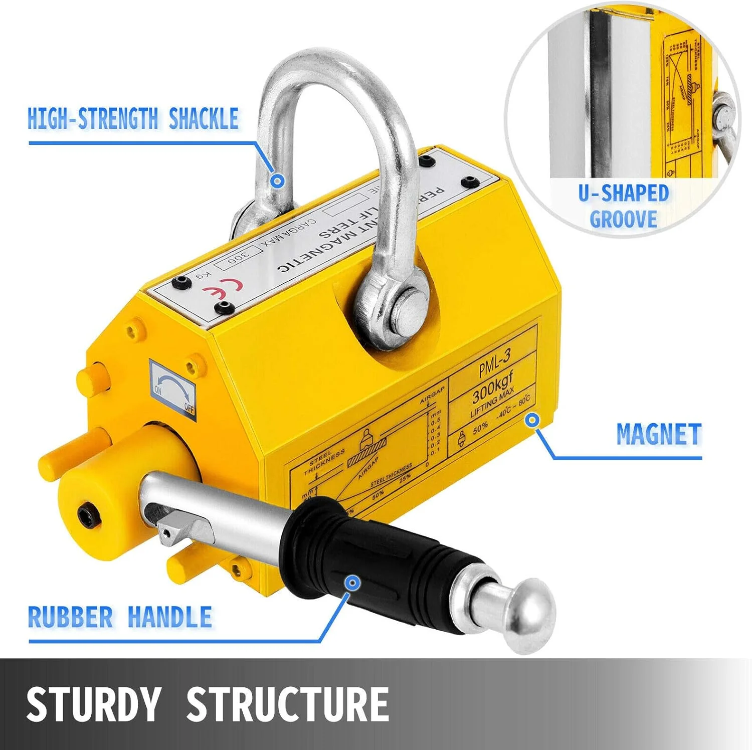 بالابر مغناطیسی فولادی ریموآل 300 کیلوگرمی، بالابر مغناطیسی فلزی 300 کیلوگرمی نئودیمیوم، جرثقیل کارگاهی بالابر مغناطیسی سنگین با آچار شش گوش برای بلند کردن ورق فولادی، بلوک و مواد مغناطیسی