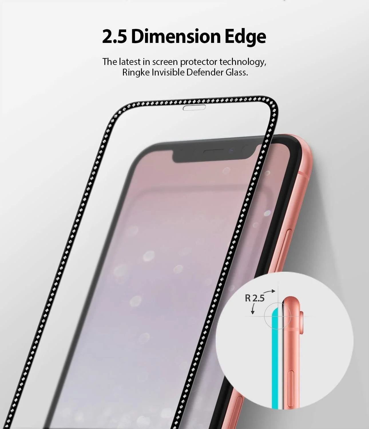 محافظ صفحه نمایش شیشه ای حرارت دیده تمام صفحه Ringke Invisible Defender آیفون 11 [نسخه جواهر] طراحی سازگار برای محافظ صفحه نمایش آیفون 11 / آیفون XR (1 بسته)