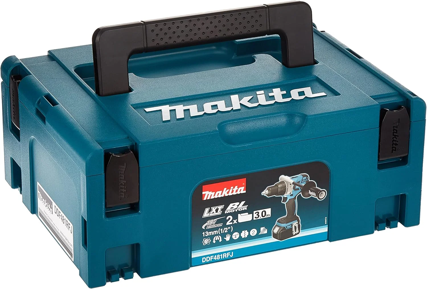 ست دریل/پیچ گوشتی شارژی ماکیتا مدل DDF481RFJ با باتری 18 ولت لیتیوم-یون (2 عدد باتری 3.0 آمپر ساعت) در جعبه Mbox - بدون زغال