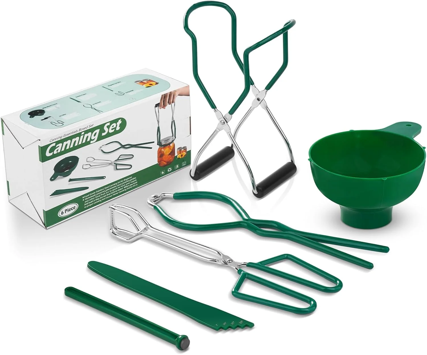 مجموعه لوازم کنسرو Shoxil - 6 ابزار ضروری برای علاقه مندان و مبتدیان کنسرو سازی - شامل بالابر شیشه مربا، قیف و آچار، انبر، حباب گیر، بالابر درب مغناطیسی برای حمام آب و کنسرو ساز تحت فشار