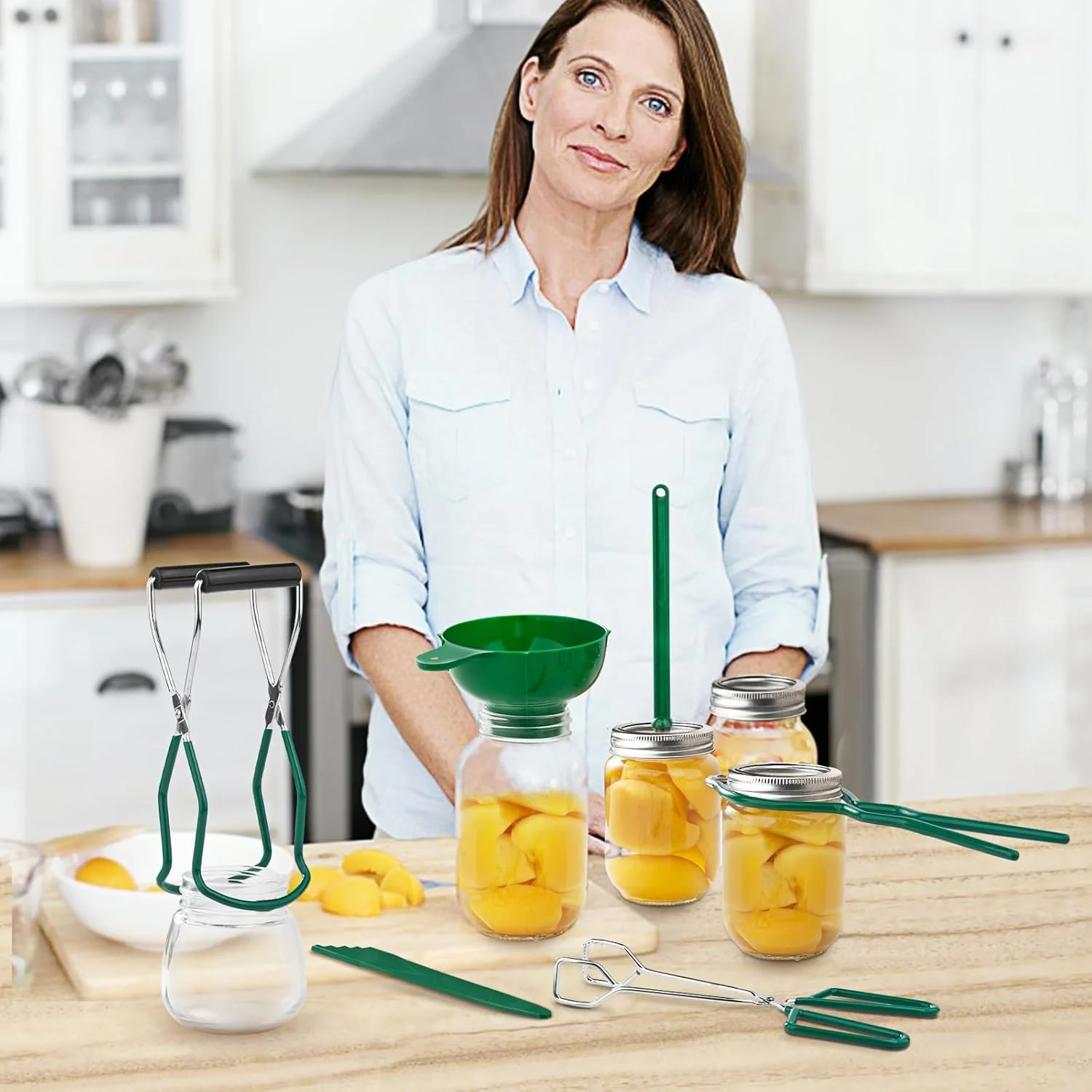 مجموعه لوازم کنسرو Shoxil - 6 ابزار ضروری برای علاقه مندان و مبتدیان کنسرو سازی - شامل بالابر شیشه مربا، قیف و آچار، انبر، حباب گیر، بالابر درب مغناطیسی برای حمام آب و کنسرو ساز تحت فشار