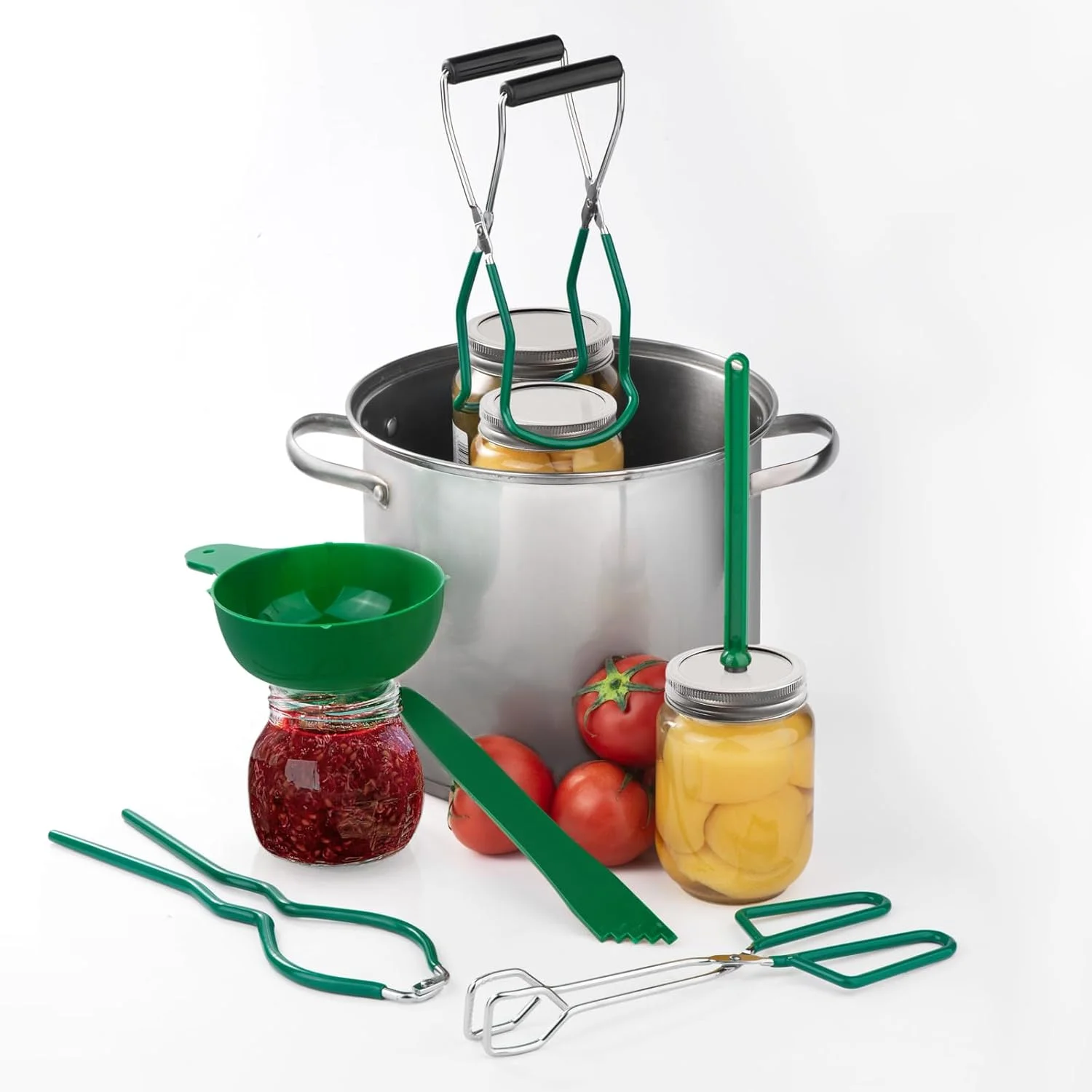 مجموعه لوازم کنسرو Shoxil - 6 ابزار ضروری برای علاقه مندان و مبتدیان کنسرو سازی - شامل بالابر شیشه مربا، قیف و آچار، انبر، حباب گیر، بالابر درب مغناطیسی برای حمام آب و کنسرو ساز تحت فشار