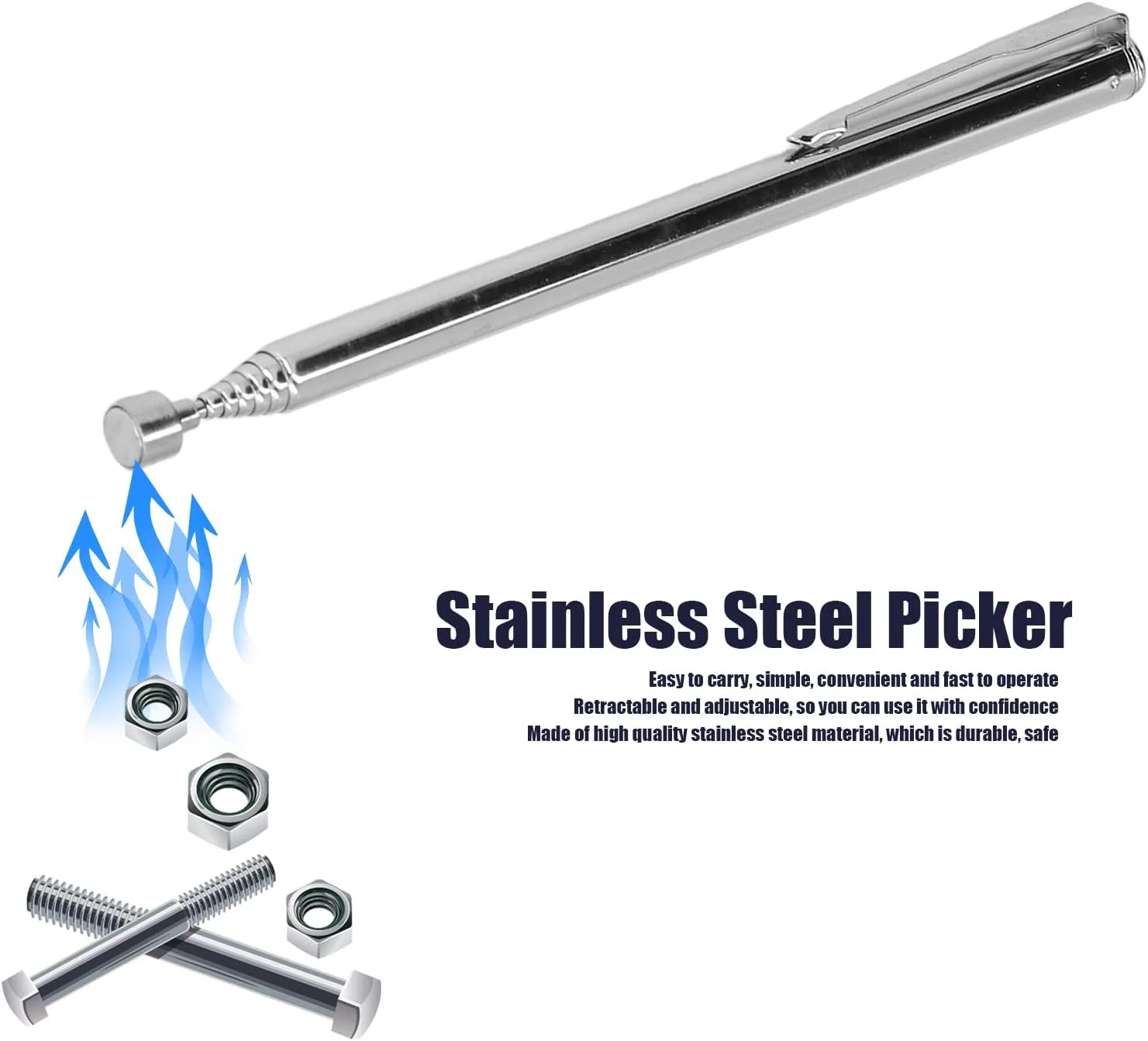 ابزار مغناطیسی جمع کننده قابل حمل، استیل ضد زنگ، سبک وزن، آهنربای تلسکوپی، قلم جمع کننده مغناطیسی جمع شونده برای کارخانه مونتاژ خودرو ابزار مغناطیسی جمع کننده قابل حمل، استیل ضد زنگ، سبک وزن، آهنربای تلسکوپی، قلم جمع کننده مغناطیسی جمع شونده برای کارخانه مونتاژ خودرو