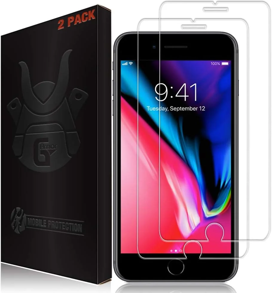 محافظ صفحه نمایش شیشه ای G-Armor برای آیفون 8 پلاس، 7 پلاس، 6s پلاس، 6 پلاس (2 عدد) - محافظ صفحه نمایش شیشه ای حرارت دیده فوق العاده شفاف، سازگار با قاب گوشی، لوازم جانبی برای آیفون های 5.5 اینچی اپل