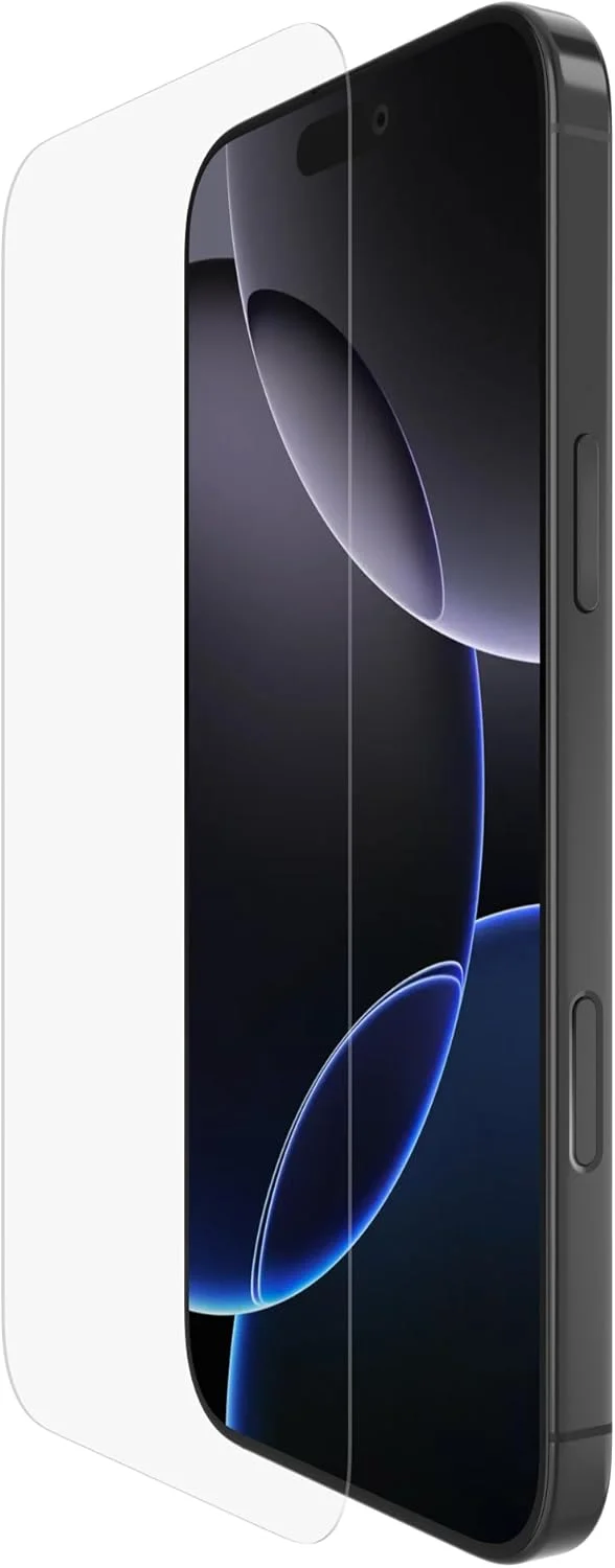 محافظ صفحه نمایش شیشه ای حرارت دیده بلکین ScreenForce برای آیفون 16 پرو مکس، شفافیت کریستالی، مقاوم در برابر خراش، نصب بدون حباب، محافظ صفحه نمایش شیشه ای حرارت دیده تمام صفحه برای آیفون 16 پرو مکس