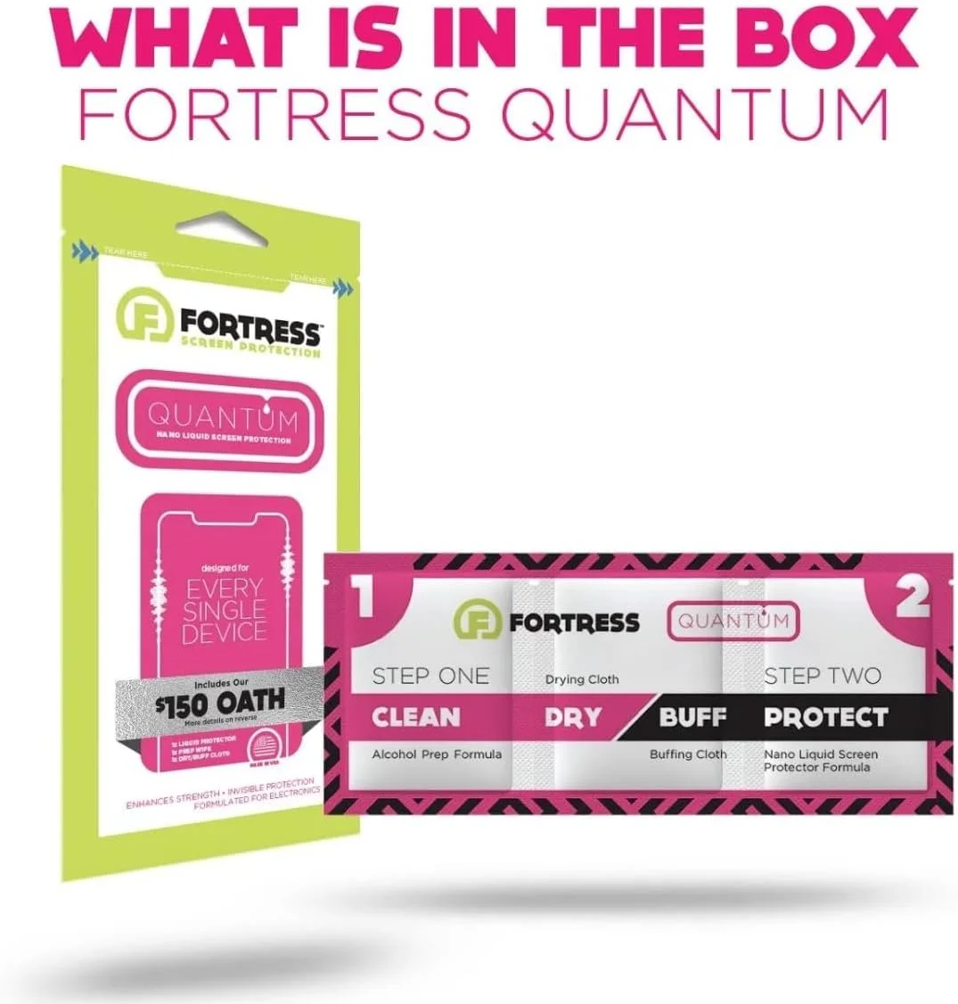 محافظ صفحه نمایش مایع یونیورسال Fortress Quantum با پوشش 250 دلاری دستگاه - سازگار با هر تلفن هوشمند (Apple iPhone 13/Pro/Pro Max) (Samsung Galaxy S21/S21+ Plus/Ultra/Note 20/Note 20 Ultra) محافظ صفحه نمایش مایع یونیورسال Fortress Quantum با پوشش 250 دلاری دستگاه - سازگار با هر تلفن هوشمند (Apple iPhone 13/Pro/Pro Max) (Samsung Galaxy S21/S21+ Plus/Ultra/Note 20/Note 20 Ultra)