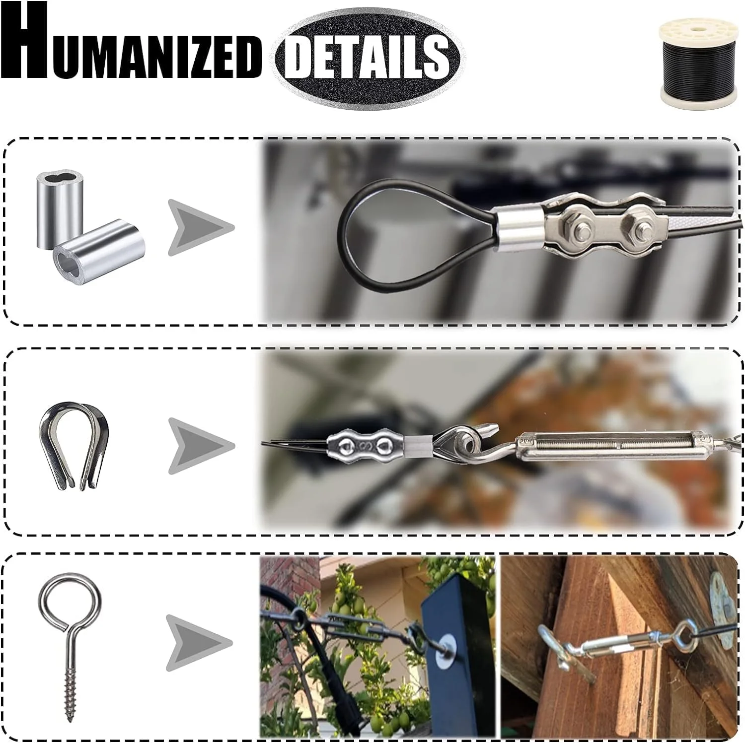 کیت آویز چراغ رشته ای Azonee با طناب سیمی استیل ضد زنگ 304 با روکش نایلونی 250 فوتی به همراه مهارکش ها و قلاب ها برای لوازم جانبی نورپردازی فضای باز و حیاط خلوت کیت آویز چراغ رشته ای Azonee با طناب سیمی استیل ضد زنگ 304 با روکش نایلونی 250 فوتی به همراه مهارکش ها و قلاب ها برای لوازم جانبی نورپردازی فضای باز و حیاط خلوت