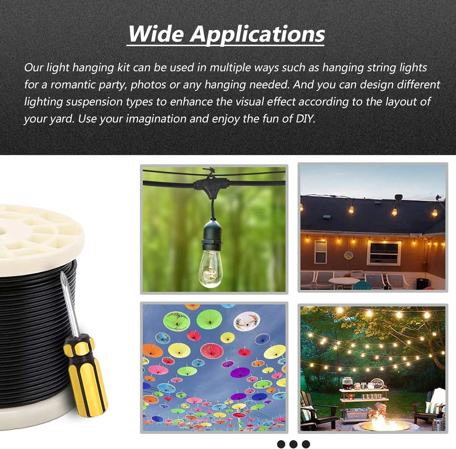 کیت آویز چراغ رشته ای Azonee با طناب سیمی استیل ضد زنگ 304 با روکش نایلونی 250 فوتی به همراه مهارکش ها و قلاب ها برای لوازم جانبی نورپردازی فضای باز و حیاط خلوت کیت آویز چراغ رشته ای Azonee با طناب سیمی استیل ضد زنگ 304 با روکش نایلونی 250 فوتی به همراه مهارکش ها و قلاب ها برای لوازم جانبی نورپردازی فضای باز و حیاط خلوت