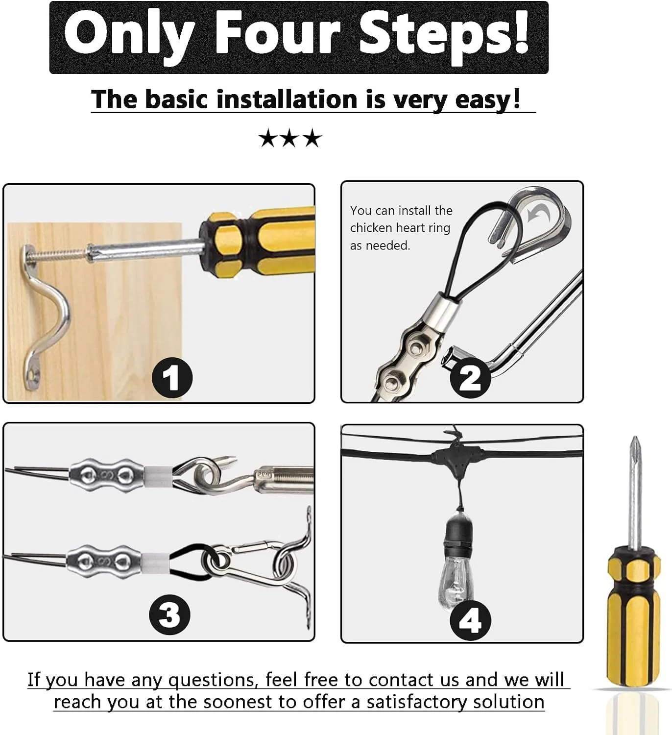 کیت آویز چراغ رشته ای Azonee با طناب سیمی استیل ضد زنگ 304 با روکش نایلونی 250 فوتی به همراه مهارکش ها و قلاب ها برای لوازم جانبی نورپردازی فضای باز و حیاط خلوت کیت آویز چراغ رشته ای Azonee با طناب سیمی استیل ضد زنگ 304 با روکش نایلونی 250 فوتی به همراه مهارکش ها و قلاب ها برای لوازم جانبی نورپردازی فضای باز و حیاط خلوت