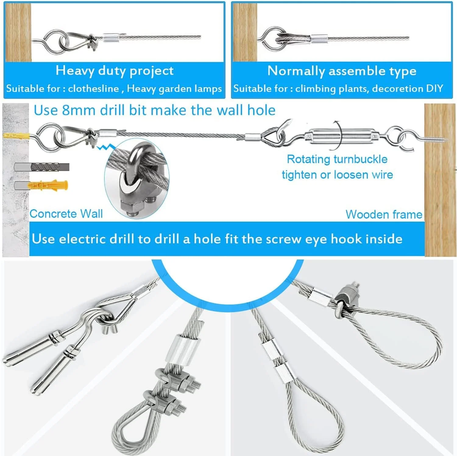 مجموعه مهارکش آزونی برای کابل های سیم بکسل داربست، کیت سیم بکسل استیل ضد زنگ 1/16 اینچ، کابل فلزی 100 فوتی با کشنده سیم برای سیستم آویز پرده سیمی، سیم لباس و کیت آویز چراغ های رشته ای مجموعه مهارکش آزونی برای کابل های سیم بکسل داربست، کیت سیم بکسل استیل ضد زنگ 1/16 اینچ، کابل فلزی 100 فوتی با کشنده سیم برای سیستم آویز پرده سیمی، سیم لباس و کیت آویز چراغ های رشته ای