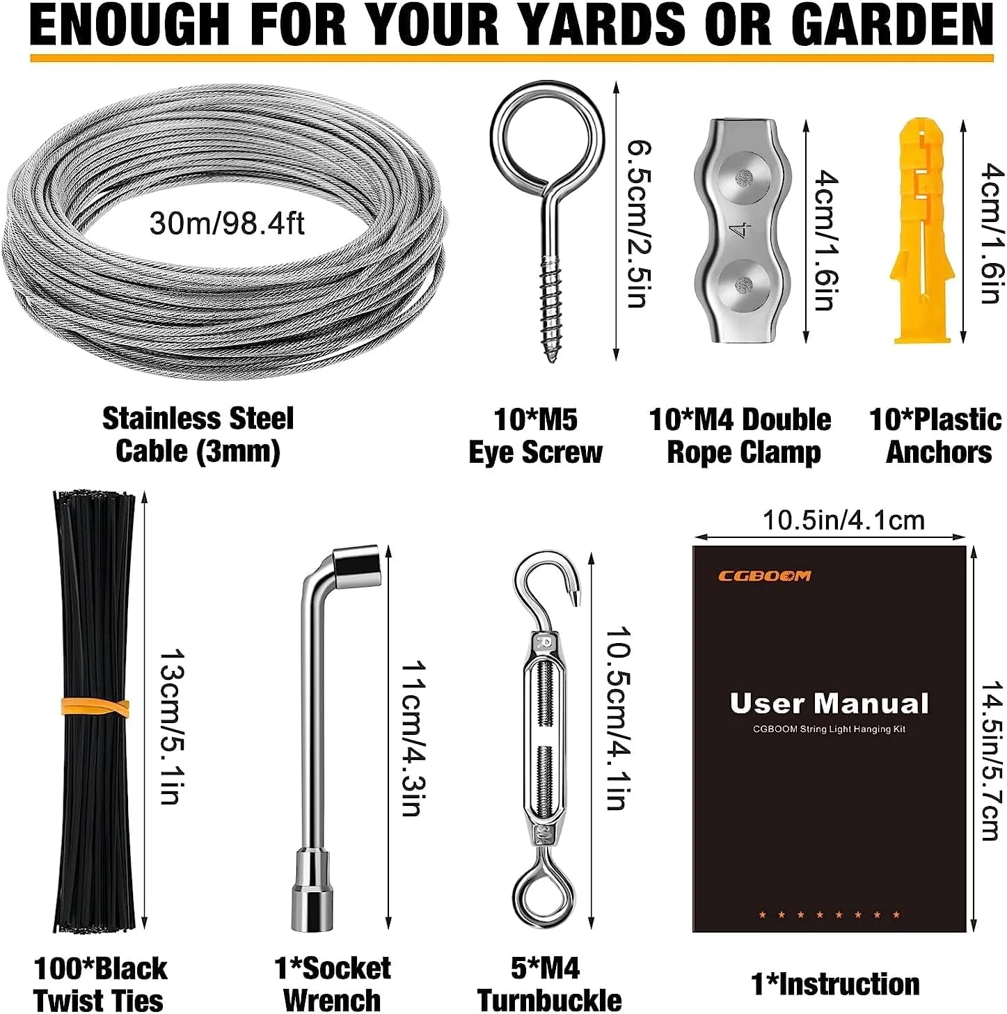 کیت آویز چراغ ریسه ای Azonee، سیم بکسل استیل 1/8 اینچی به طول 30 متر با روکش، همراه با مهارکش و قلاب برای سیستم نرده بالکن، آویز چراغ فضای باز، حصار باغ کیت آویز چراغ ریسه ای Azonee، سیم بکسل استیل 1/8 اینچی به طول 30 متر با روکش، همراه با مهارکش و قلاب برای سیستم نرده بالکن، آویز چراغ فضای باز، حصار باغ