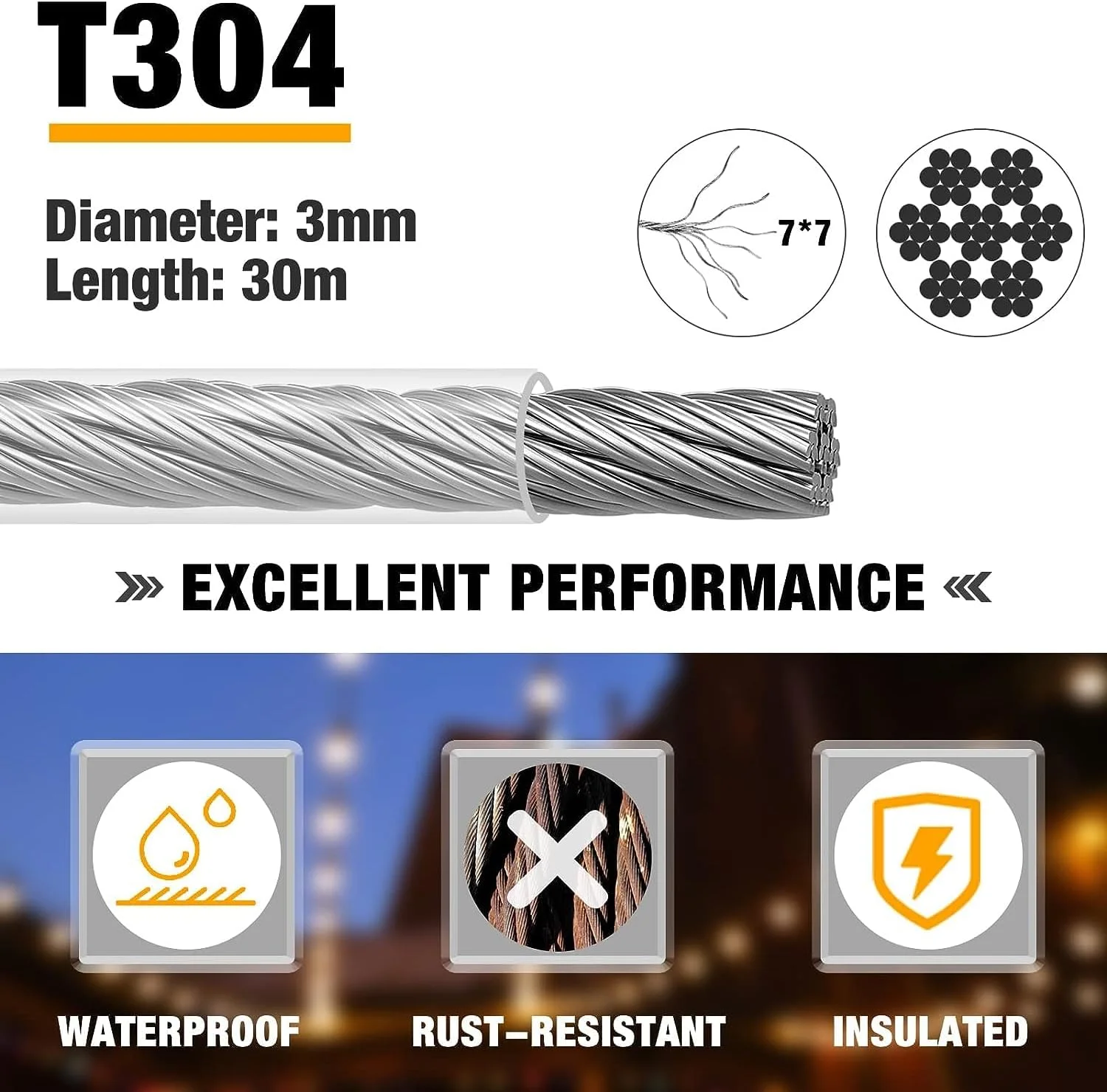 کیت آویز چراغ ریسه ای Azonee، سیم بکسل استیل 1/8 اینچی به طول 30 متر با روکش، همراه با مهارکش و قلاب برای سیستم نرده بالکن، آویز چراغ فضای باز، حصار باغ کیت آویز چراغ ریسه ای Azonee، سیم بکسل استیل 1/8 اینچی به طول 30 متر با روکش، همراه با مهارکش و قلاب برای سیستم نرده بالکن، آویز چراغ فضای باز، حصار باغ