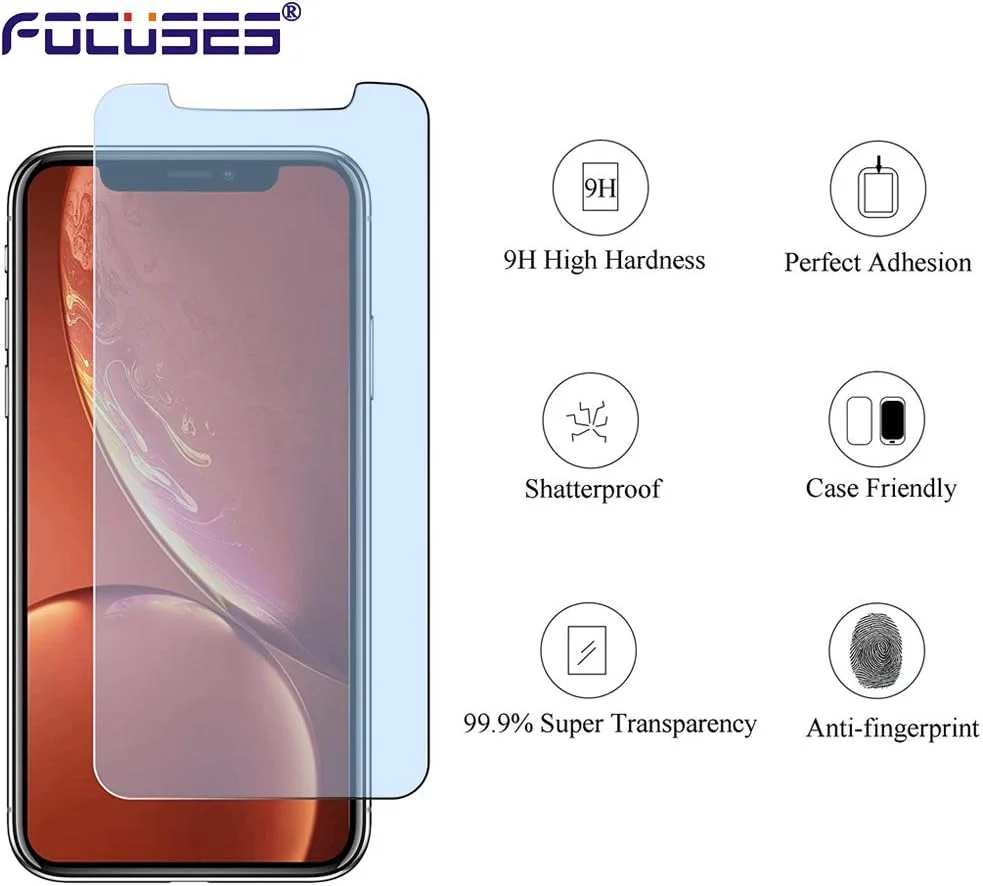 محافظ صفحه نمایش آیفون 11 فوکوس، محافظ صفحه نمایش آیفون XR، فیلم شیشه ای حرارت دیده ضد نور آبی برای اپل آیفون XR و آیفون 11، بسته 3 عددی محافظ صفحه نمایش آیفون 11 فوکوس، محافظ صفحه نمایش آیفون XR، فیلم شیشه ای حرارت دیده ضد نور آبی برای اپل آیفون XR و آیفون 11، بسته 3 عددی