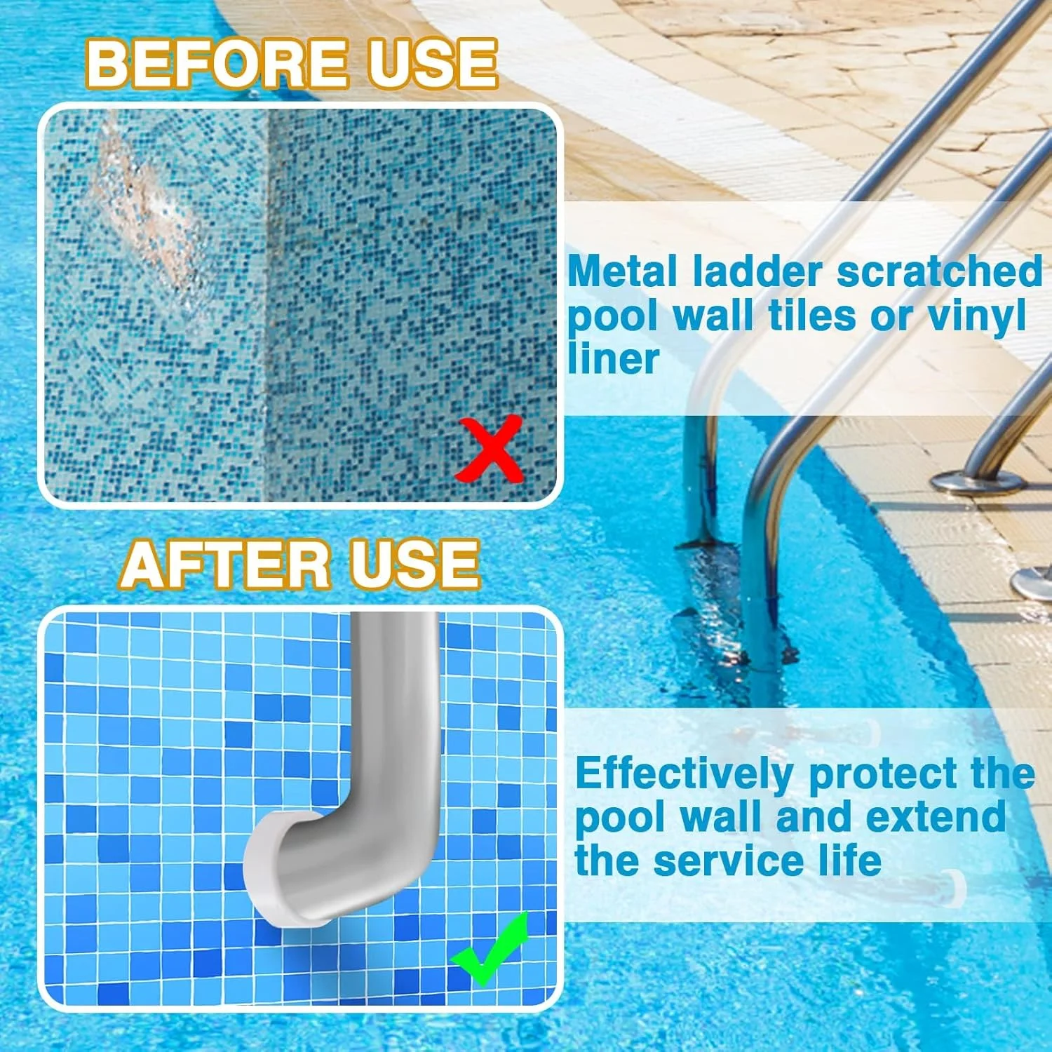 محافظ لاستیکی نردبان استخر توکار آزونی (سفید) - مناسب برای لوله نردبان استخر 1.90 اینچی - درپوش سپر داخلی (بسته 4 عددی)