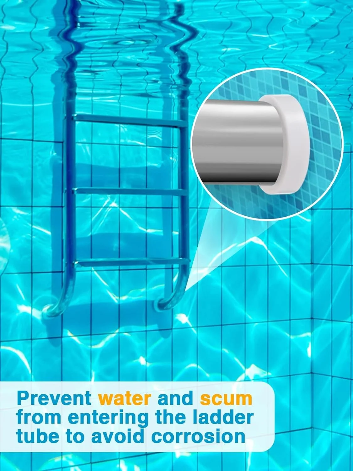 محافظ لاستیکی نردبان استخر توکار آزونی (سفید) - مناسب برای لوله نردبان استخر 1.90 اینچی - درپوش سپر داخلی (بسته 4 عددی)
